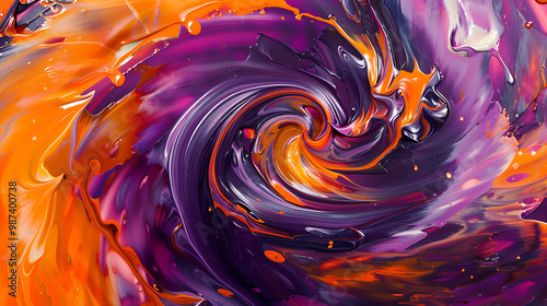 A lively abstract composition of swirling shapes and bright particles
