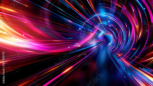 A captivating abstract backdrop with dynamic swirling lines and radiant particles