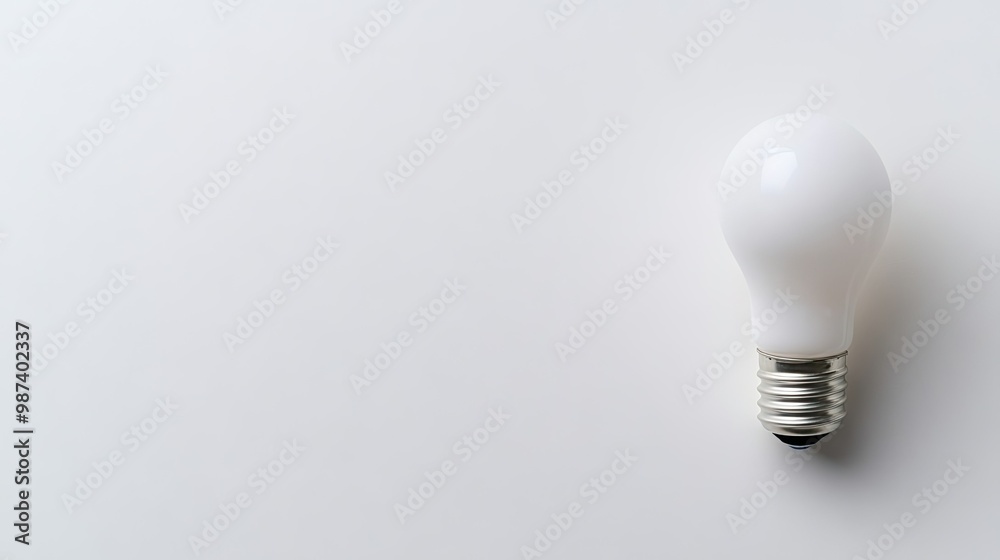 Flat lay of a light bulb with a clean, white surface, providing plenty of room for text or product placement on one side. Flat lay of a light bulb with a clean, white surface, providing plenty of room for text or product placement on one side.