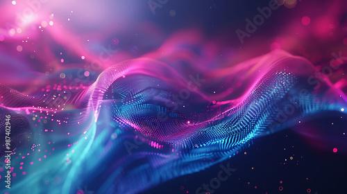 An energetic abstract scene featuring vibrant lines and sparkling particles