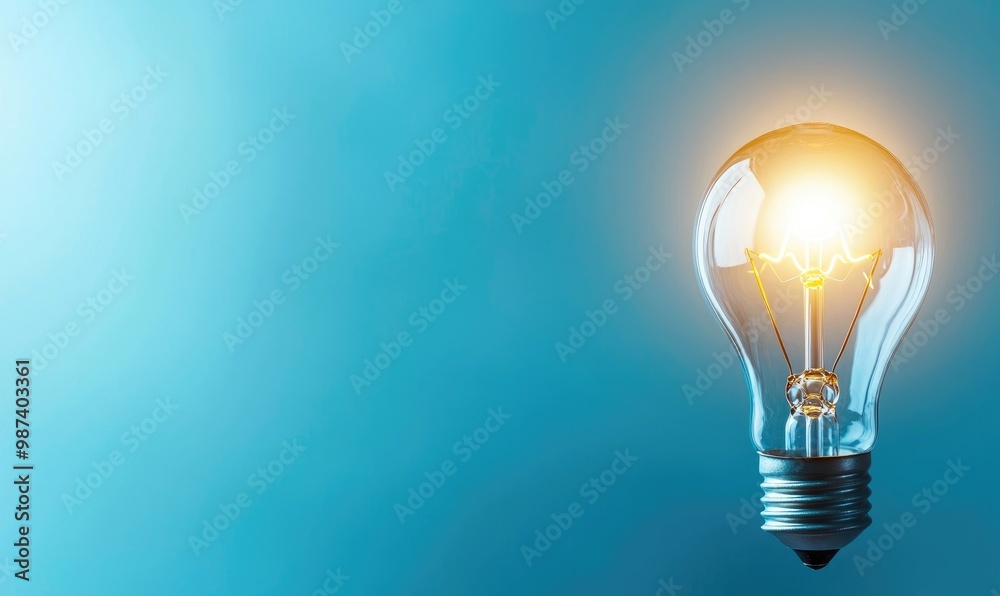 A glowing light bulb against a vibrant blue background symbolizes innovation and bright ideas. A glowing light bulb against a vibrant blue background symbolizes innovation and bright ideas.