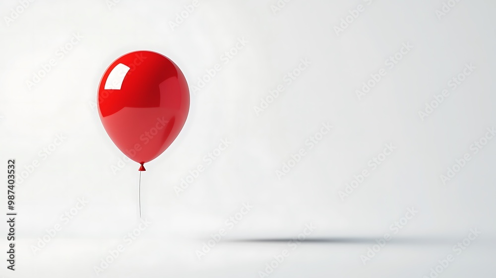 Isolated red rubber balloon tied with a ribbon, flying in the air, perfect for birthday party decoration Isolated red rubber balloon tied with a ribbon, flying in the air, perfect for birthday party decoration