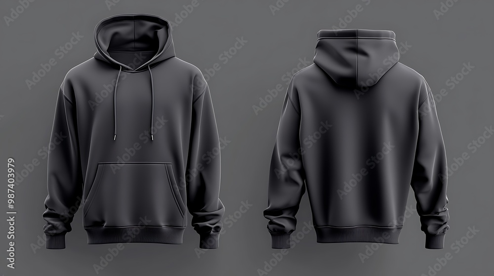 Modern Black Hoodie Jacket Showcased on Mannequin, back and pront view Modern Black Hoodie Jacket Showcased on Mannequin, back and pront view