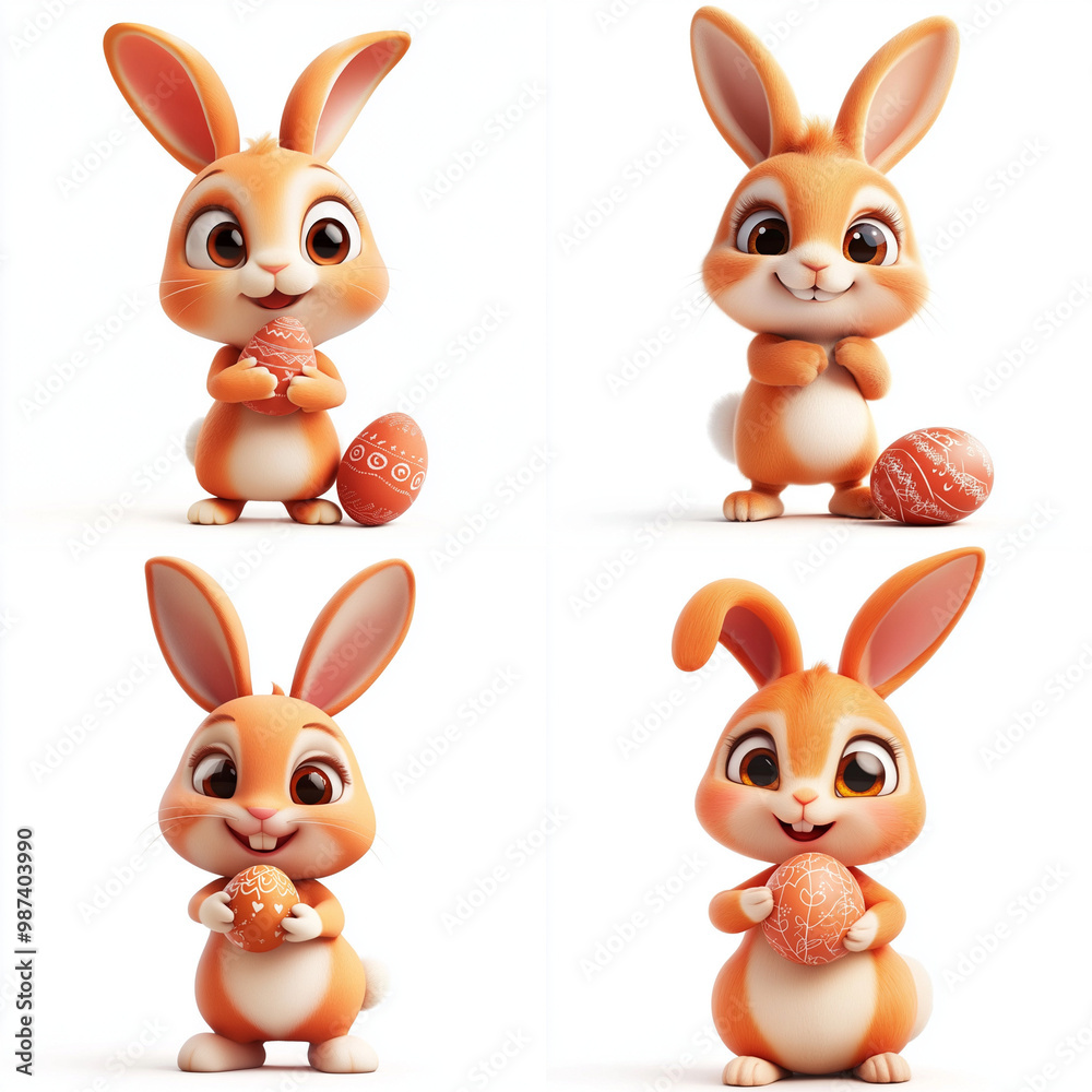 Fototapeta premium 3D Cartoon Cute Funny Easter Bunny Isolated on White Background