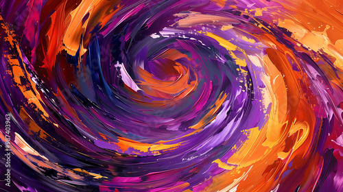 A lively abstract composition of swirling shapes and bright particles