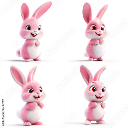 3D Cartoon Cute Funny Easter Bunny Isolated on White Background