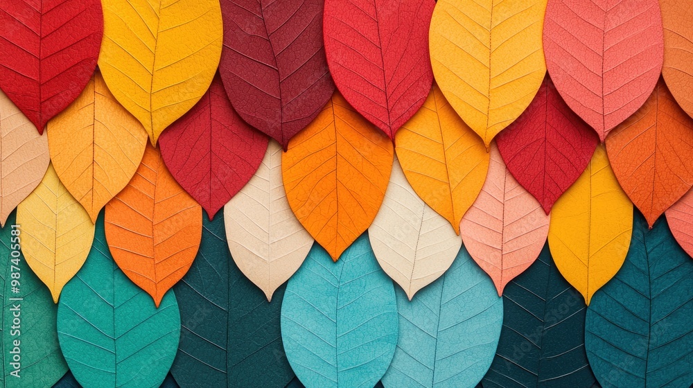 Obraz premium A vibrant arrangement of colorful leaves creates a visually appealing backdrop, perfect for autumn-themed projects and designs.