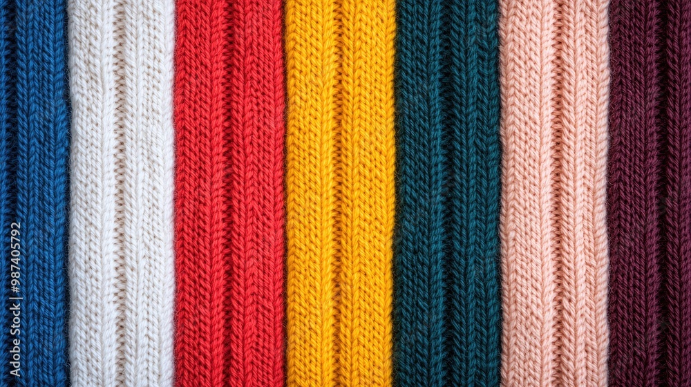 A vibrant collection of knitted fabric, showcasing various colors and textures, perfect for textile or fashion design inspiration. A vibrant collection of knitted fabric, showcasing various colors and textures, perfect for textile or fashion design inspiration.