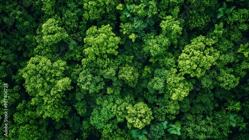 Aerial view of nature green forest and tree. Forest ecosystem and health concept and background, generative ai