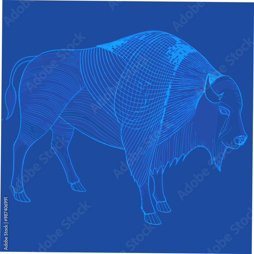 A detailed vector illustration of the Canadian Giant Bison, showcasing its massive stature and distinctive features, perfect for wildlife art, nature-themed designs, and educational projects.