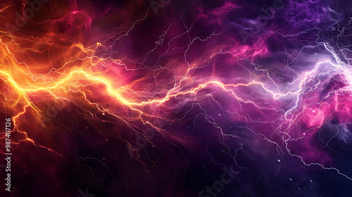 Dynamic backdrop with swirling hues of red, blue, and yellow light