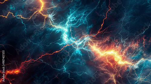 Dynamic backdrop with swirling hues of red, blue, and yellow light