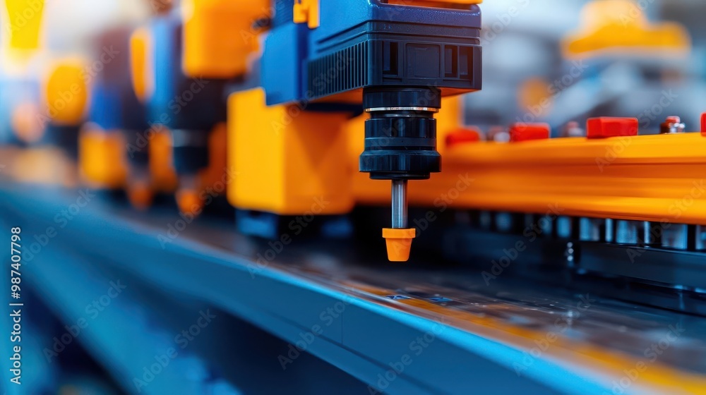 High-tech plastic manufacturing line with automated extrusion machines forming products High-tech plastic manufacturing line with automated extrusion machines forming products