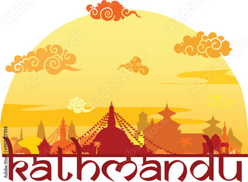 Nepal skyline and landmarks silhouette black and white design vector illustration