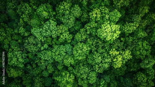 Aerial view of nature green forest and tree. Forest ecosystem and health concept and background, generative ai