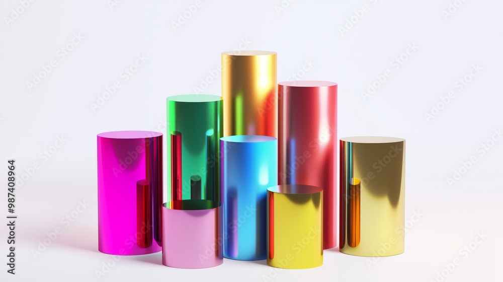 Colorful cylindrical objects arranged artistically on a light background, perfect for modern design and abstract art themes. Colorful cylindrical objects arranged artistically on a light background, perfect for modern design and abstract art themes.