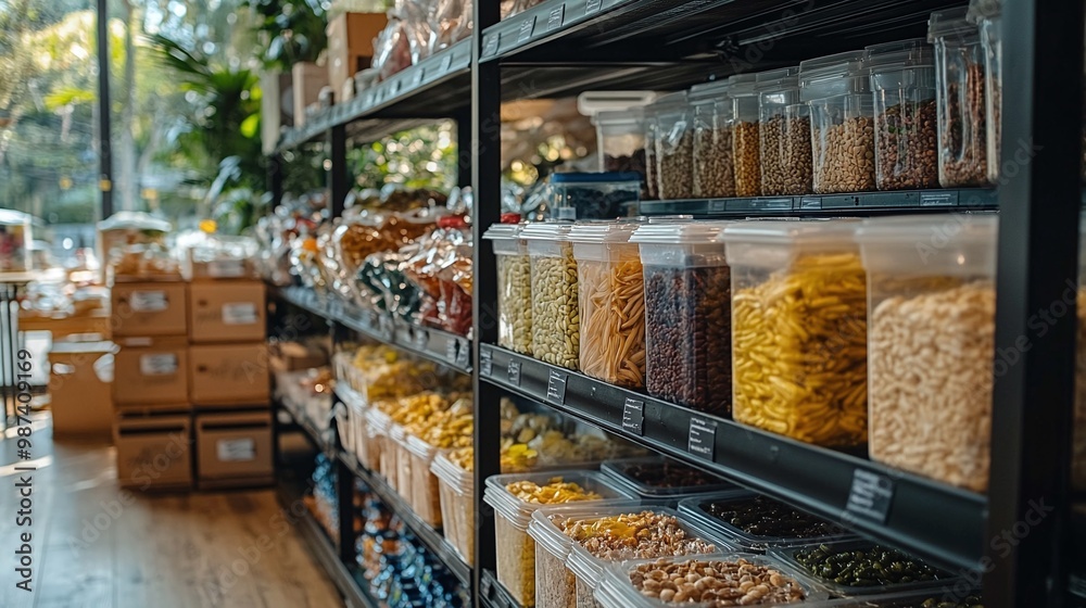 unique zero waste grocery store concept where customers fill their own containers with bulk food and package-free products, fostering a culture of sustainability and waste reduction unique zero waste grocery store concept where customers fill their own containers with bulk food and package-free products, fostering a culture of sustainability and waste reduction