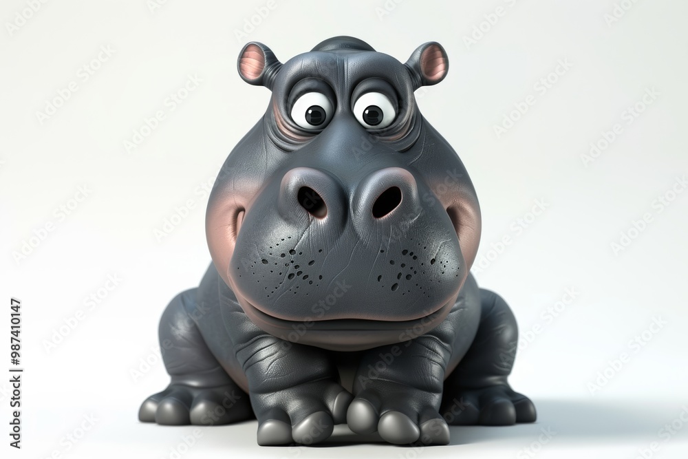 Cute cartoon hippo figurine on white background Cute cartoon hippo figurine on white background