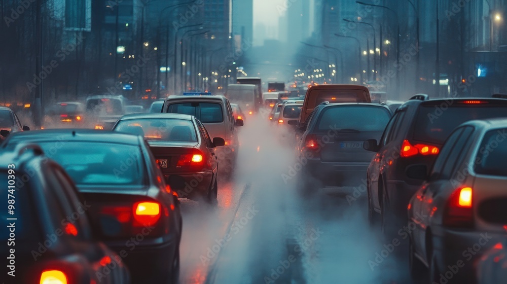 Fototapeta premium A busy urban environment plagued by noise pollution from traffic, construction, and industries, showcasing the impact of sound on human health