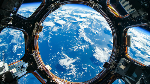 Fototapeta Naklejka Na Ścianę i Meble -  A spacecraft window view of Earth from orbit