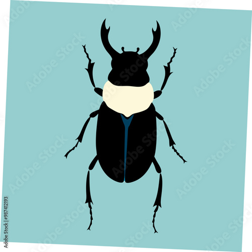 A vibrant and detailed vector art illustration of a Rhino Beetle, highlighting its unique horned structure and sturdy body, ideal for insect-themed designs and educational purposes.