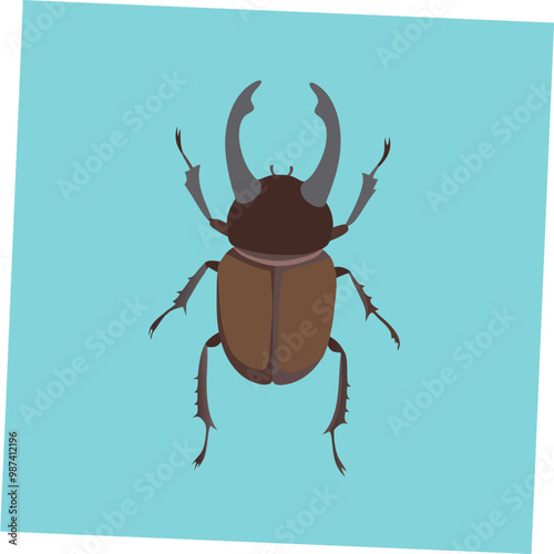 A vibrant and detailed vector art illustration of a Rhino Beetle, highlighting its unique horned structure and sturdy body, ideal for insect-themed designs and educational purposes.