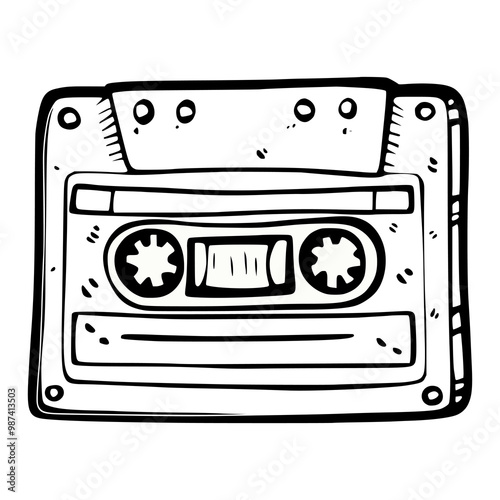 cartoon cassette tape doodle hand drawn vector illustration template design