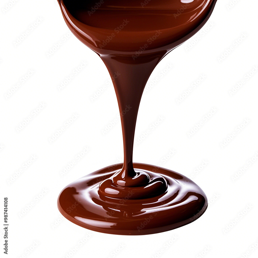 A stream of melted chocolate isolated on white background A stream of melted chocolate isolated on white background
