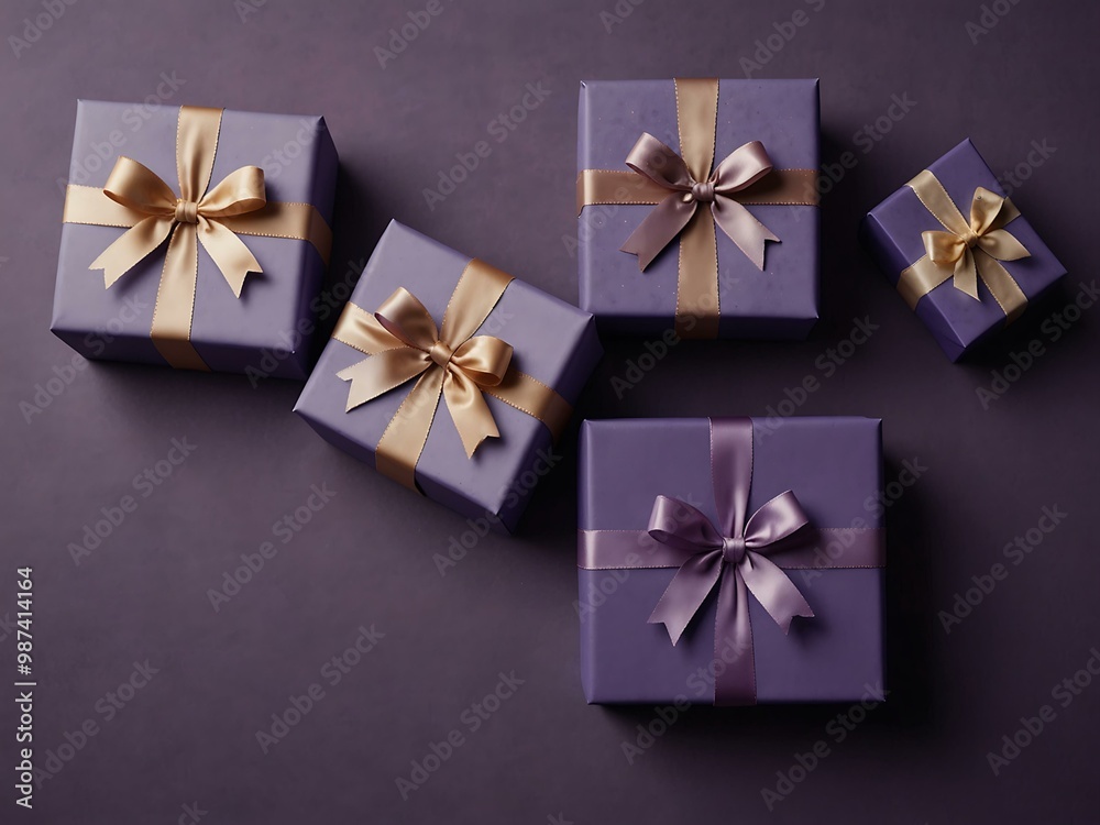 Purple-themed gift boxes on a clean purple background.1 Purple-themed gift boxes on a clean purple background.1