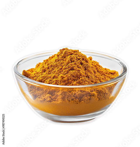 Turmeric powder in a glass bowl on a black background