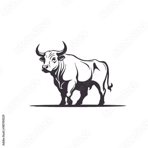 Bull black Silhouette vector art Illustration with white background, Bull black and white vector illustration