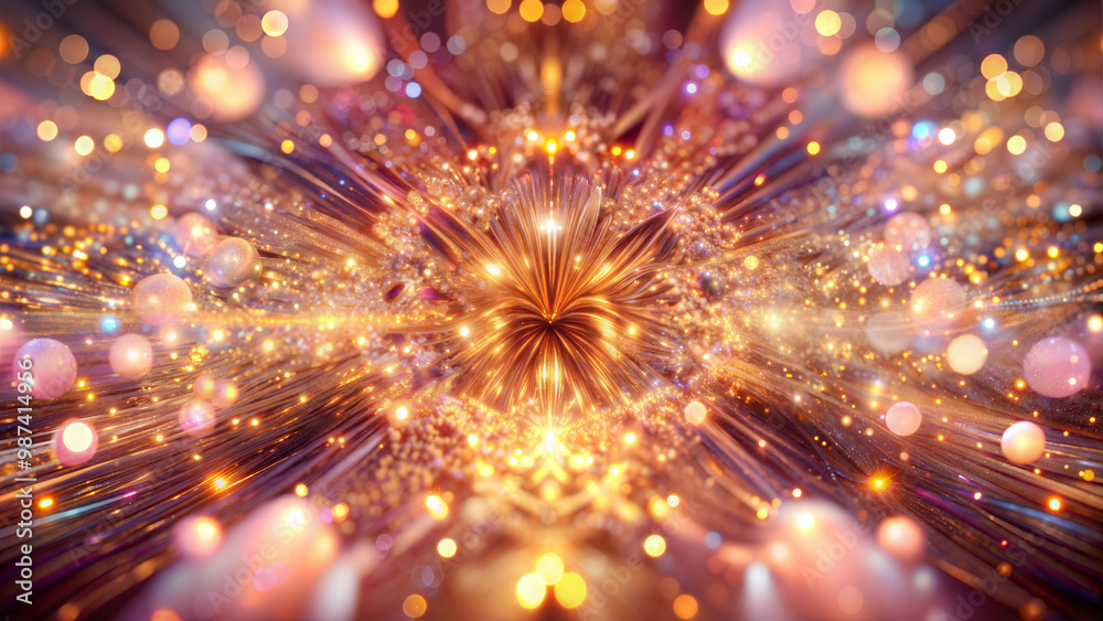 An explosion of golden lights and sparkling particles in a stunning abstract design with copy space An explosion of golden lights and sparkling particles in a stunning abstract design with copy space