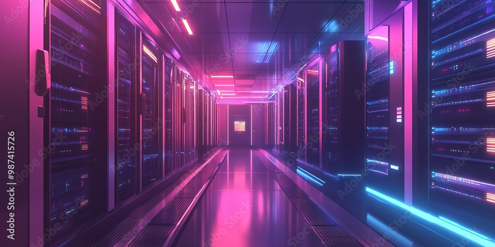 Futuristic data center with high-speed racks in server room Futuristic data center with high-speed racks in server room