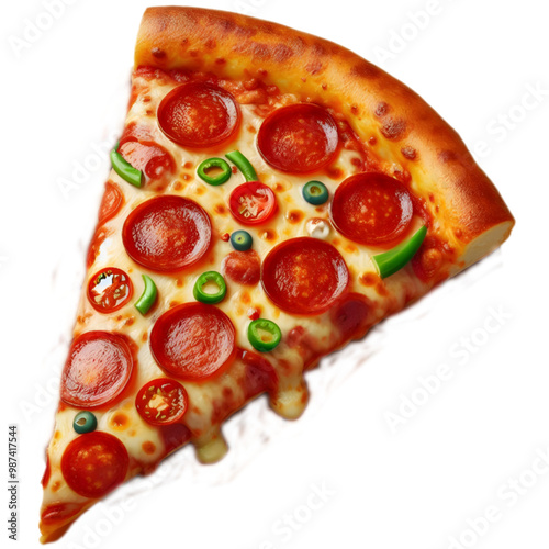 A flavorful slice of pepperoni pizza perfection on a white background
