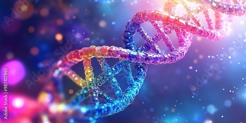 DNA molecule composition. Double helix of DNA. Human genome cell genetic biotechnology study in the field of medicine.