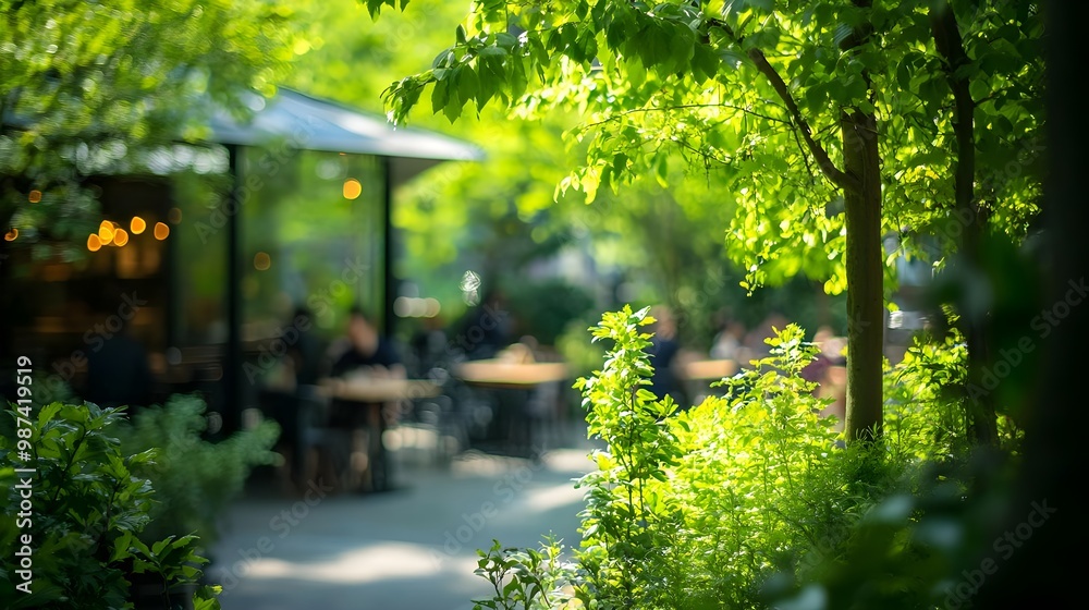 Outdoor cafe with lush green surroundings Outdoor cafe with lush green surroundings