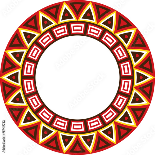 Native American vector round colored pattern. Geometric shapes in a circle. National ornament of the peoples of America, Maya, Aztecs, Inca