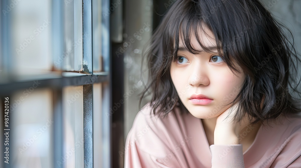Anxious Young Adult in Deep Contemplation, Embodying the Struggles of Modern Youth Anxious Young Adult in Deep Contemplation, Embodying the Struggles of Modern Youth