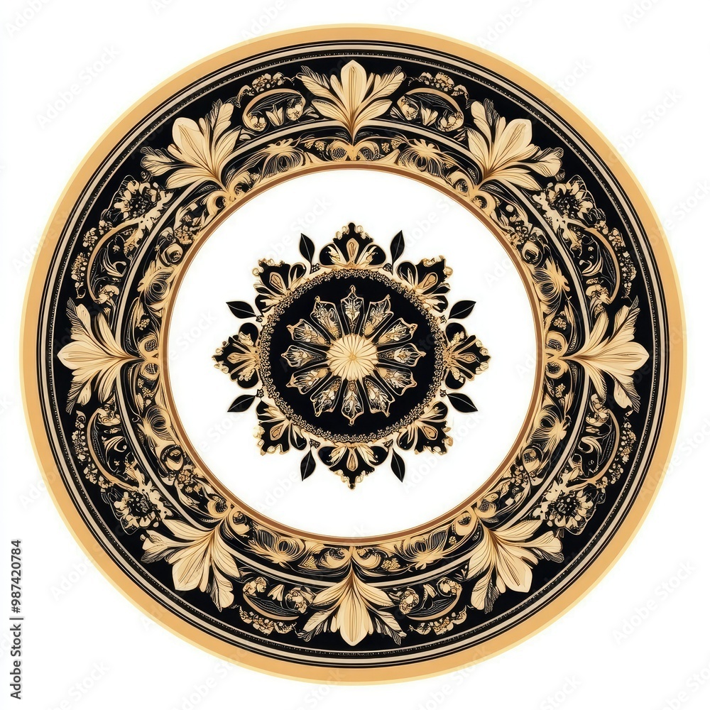 Obraz premium A vintage classic floral design with a round frame featuring a retro circular ornate border 