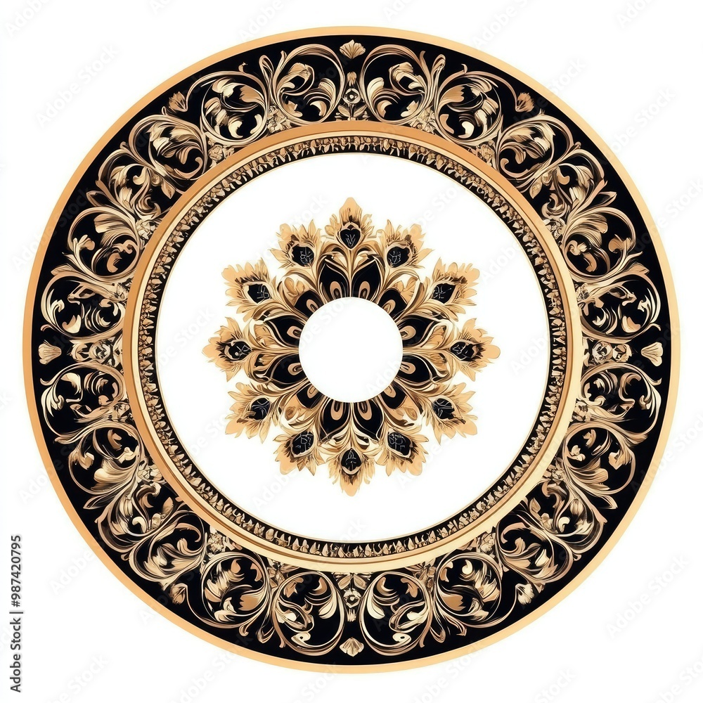 Fototapeta premium A vintage classic floral design with a round frame featuring a retro circular ornate border 