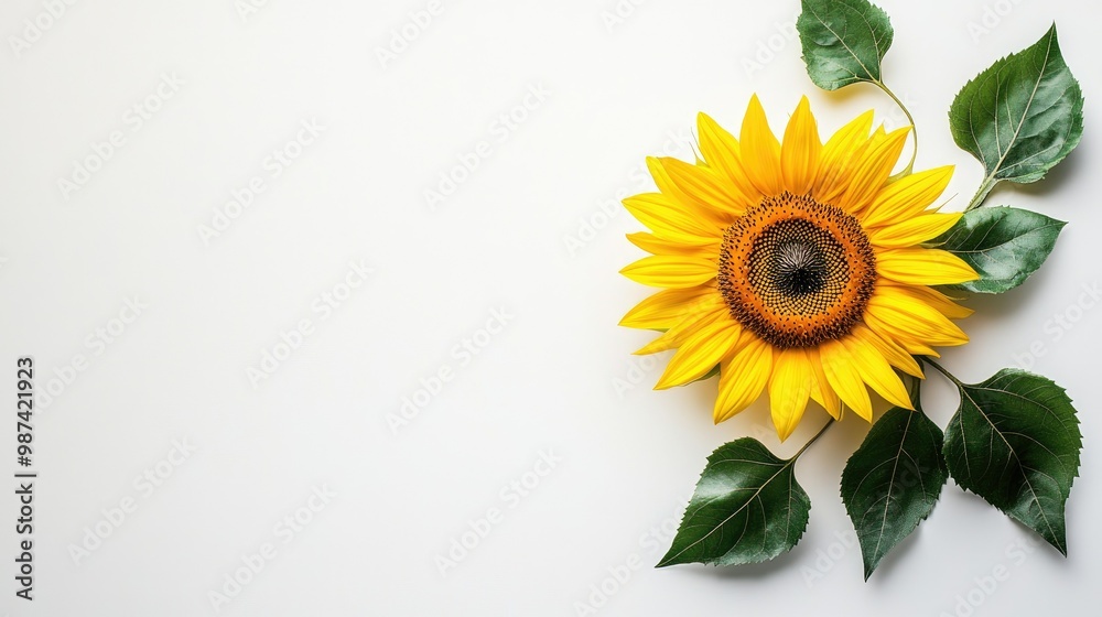 Obraz premium Top view of a sunflower with a clean and bright background, leaving plenty of room for text or product details.