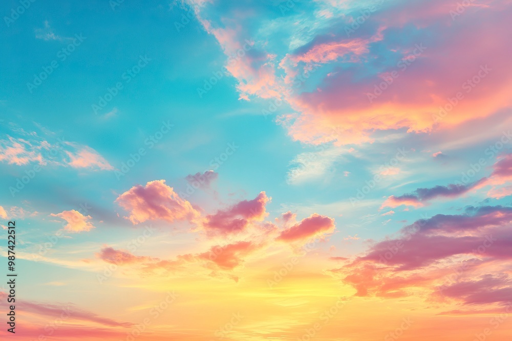 Real majestic sunrise sundown sky background with gentle colorful clouds without birds. Panoramic, generative ai Real majestic sunrise sundown sky background with gentle colorful clouds without birds. Panoramic, generative ai