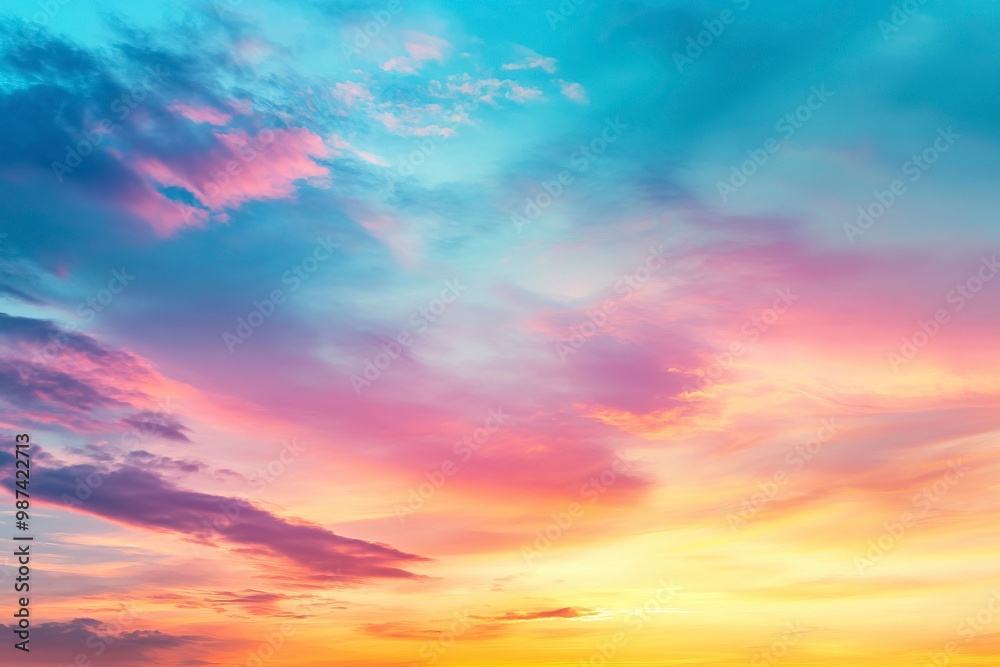 Real majestic sunrise sundown sky background with gentle colorful clouds without birds. Panoramic, generative ai Real majestic sunrise sundown sky background with gentle colorful clouds without birds. Panoramic, generative ai