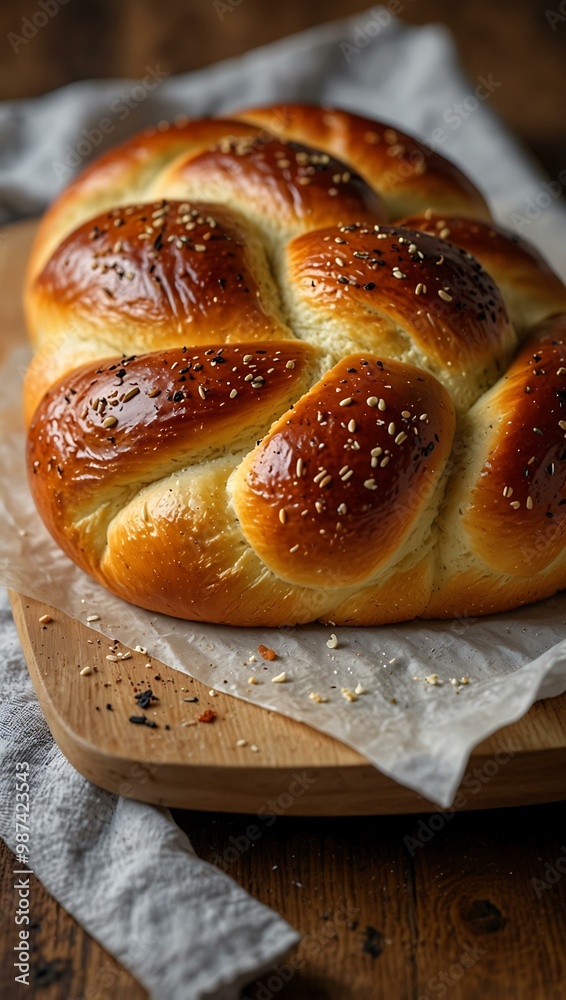 Sliced challah bread on a table. Sliced challah bread on a table.