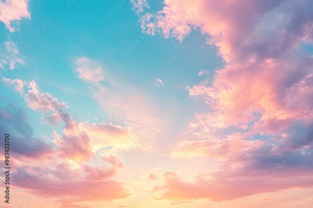 Real majestic sunrise sundown sky background with gentle colorful clouds without birds. Panoramic, generative ai Real majestic sunrise sundown sky background with gentle colorful clouds without birds. Panoramic, generative ai