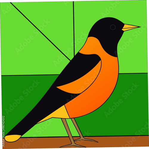 A striking vector artwork of a Baltimore Oriole bird, ideal for bird lovers, nature enthusiasts, and graphic designers looking for colorful and nature-inspired digital art.