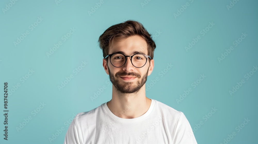 Portrait of a Young Man with Casual Style on Light Blue Background Portrait of a Young Man with Casual Style on Light Blue Background