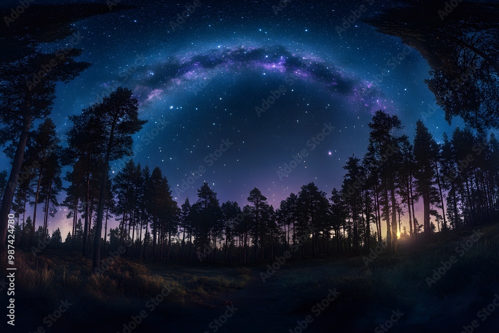 night sky in the forest full of galaxies, stars and nebula night sky in the forest full of galaxies, stars and nebula