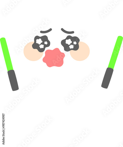 Cute Crying White Bunny Fan Cheering Holding Glow Light Stick Vector Cartoon Illustration Clipart