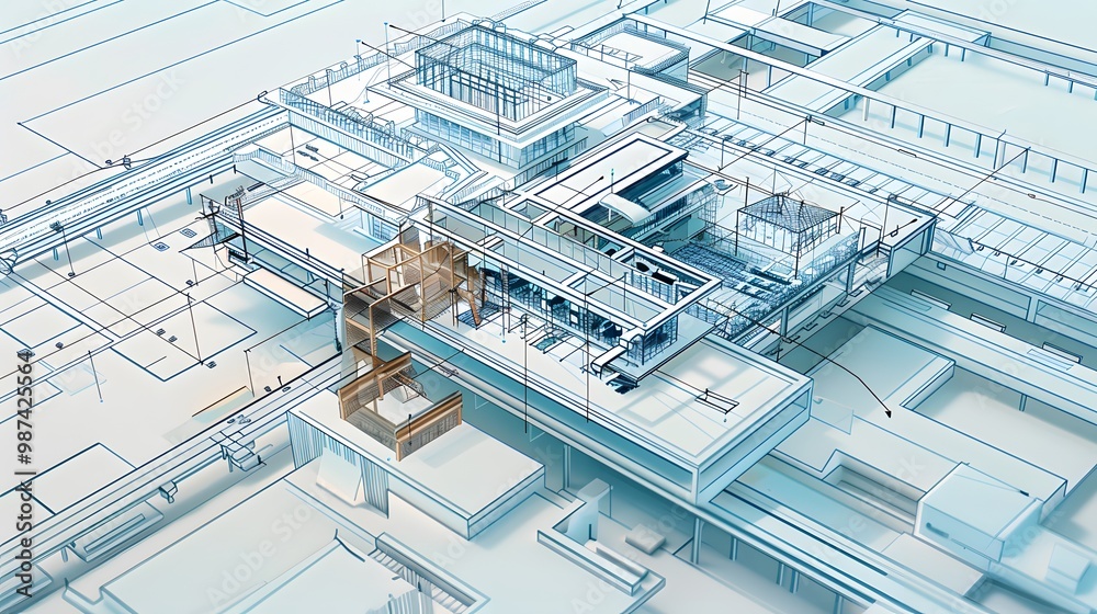 LOD (Level of Detail) Management: A technical blueprint displaying the concept of Level of Detail in 3D modeling, featuring multiple versions of a model with varying detail levels, optimizing performa